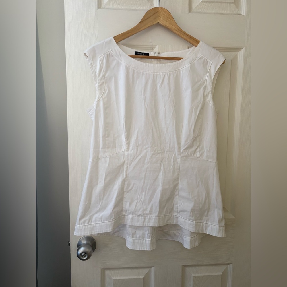 Lafayette 148 white peplum style white sleeveless top size 10 stretch - Picture 2 of 10